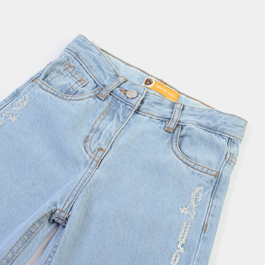 Girls Denim rigid Pant Petals-Blue