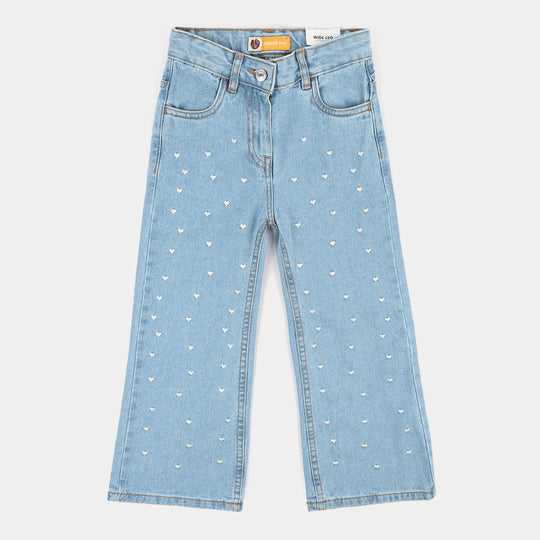 Girls Denim rigid Pant Hearts-Light Blue