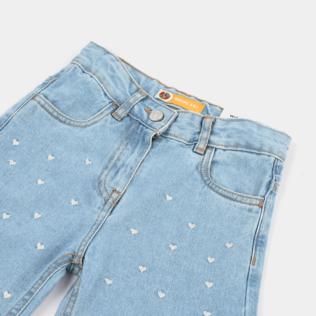 Girls Denim rigid Pant Hearts-Light Blue