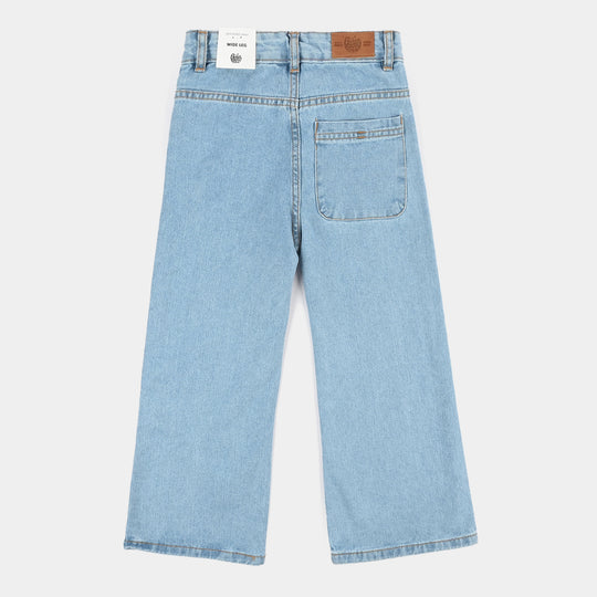Girls Denim rigid Pant Hearts-Light Blue