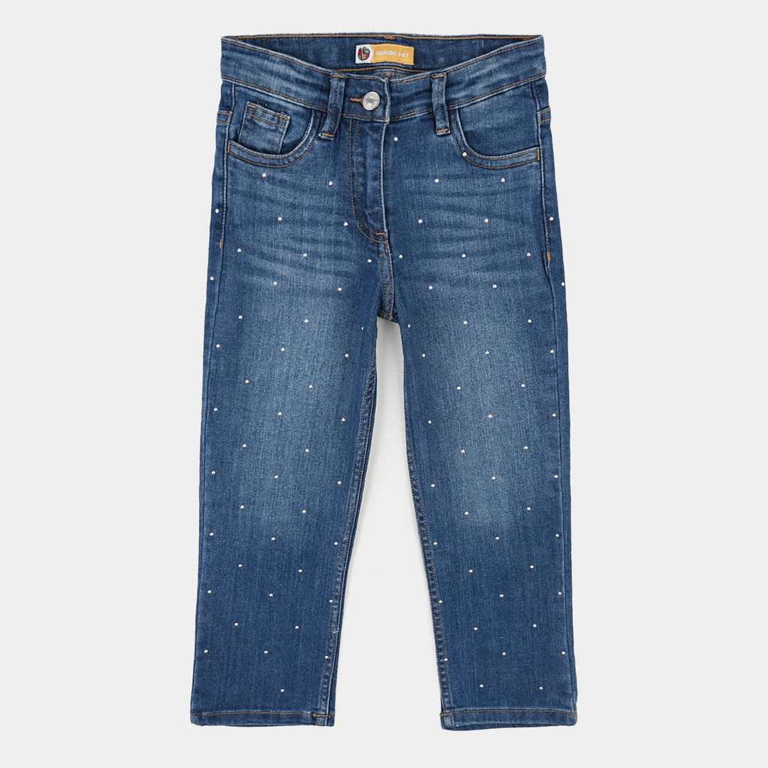 Girls Denim rigid Pant Tawa Studs-D.Blue