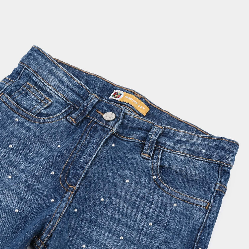 Girls Denim rigid Pant Tawa Studs-D.Blue