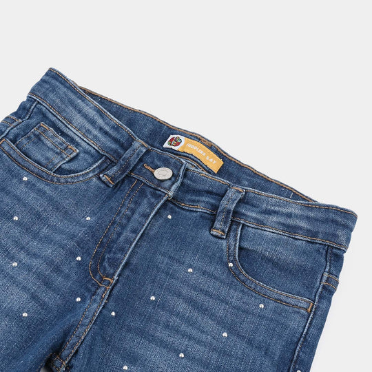Girls Denim rigid Pant Tawa Studs-D.Blue