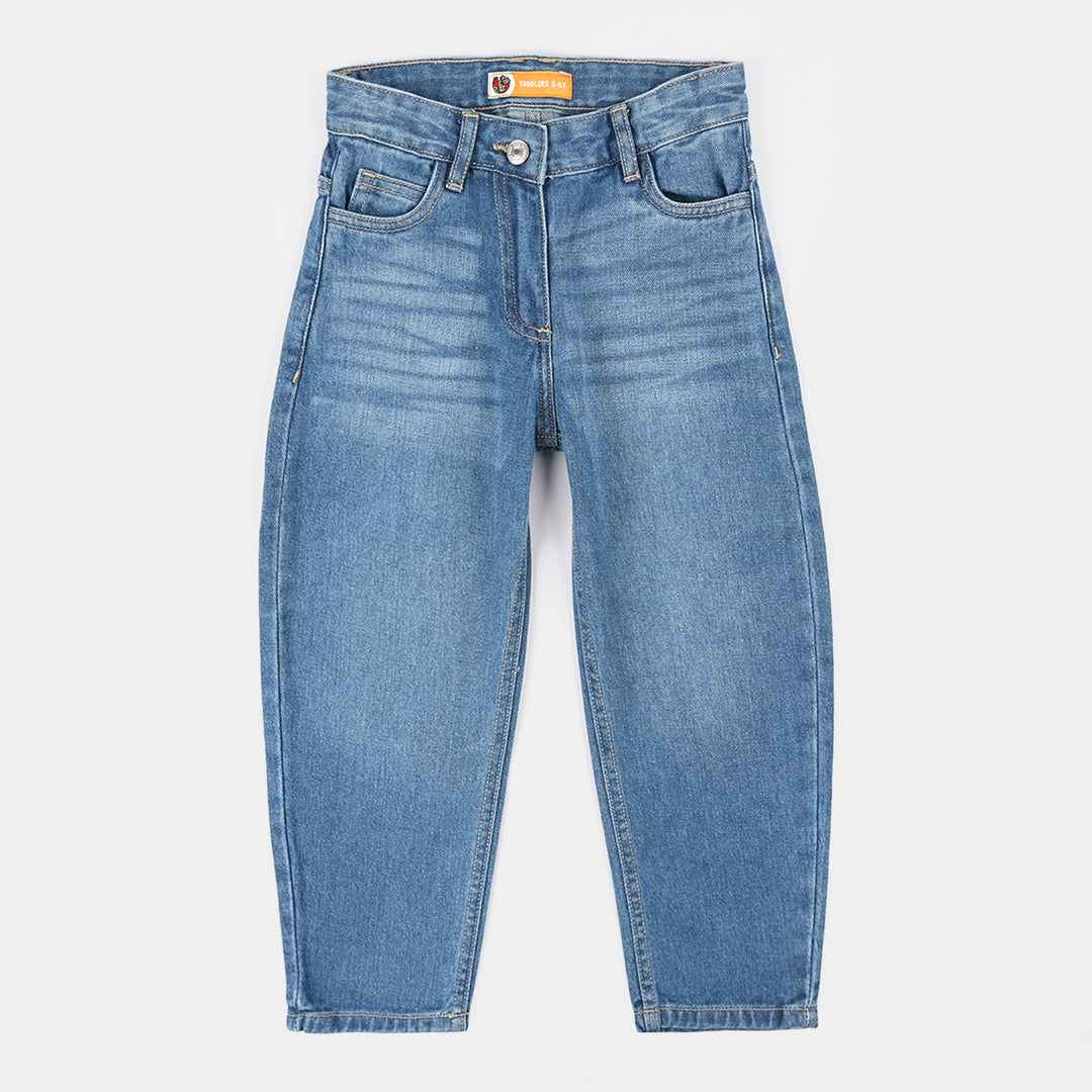 Girls Denim rigid Pant Barrel-Mid Blue