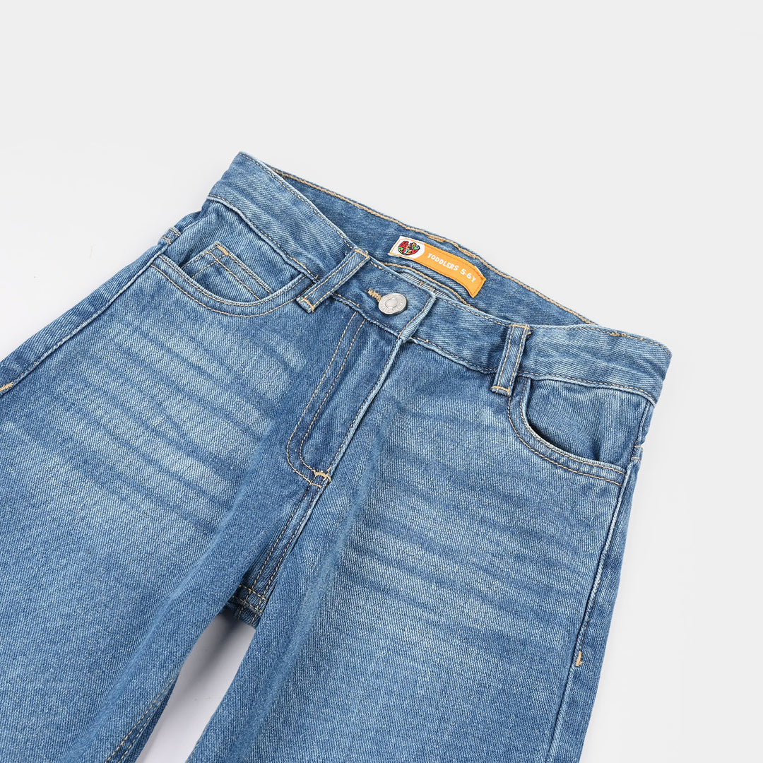 Girls Denim rigid Pant Barrel-Mid Blue