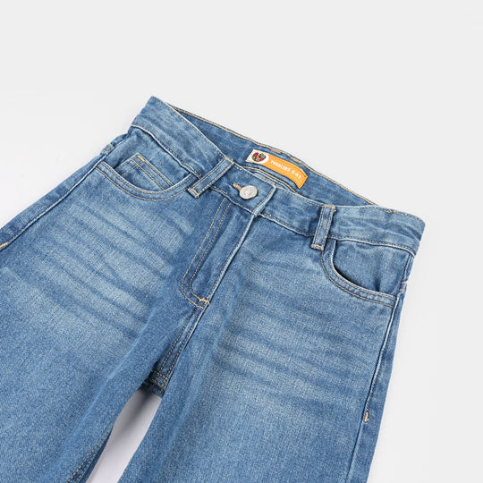 Girls Denim rigid Pant Barrel-Mid Blue