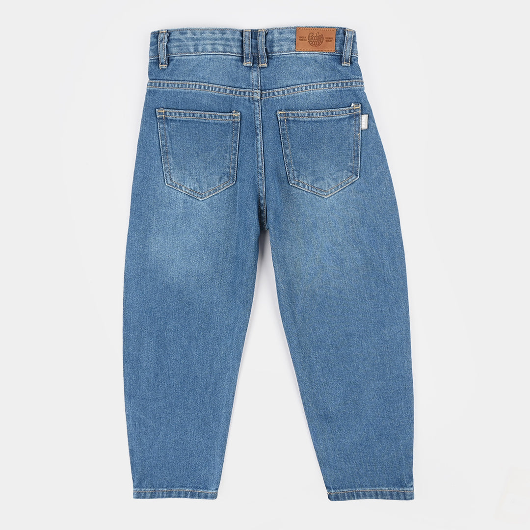 Girls Denim rigid Pant Barrel-Mid Blue