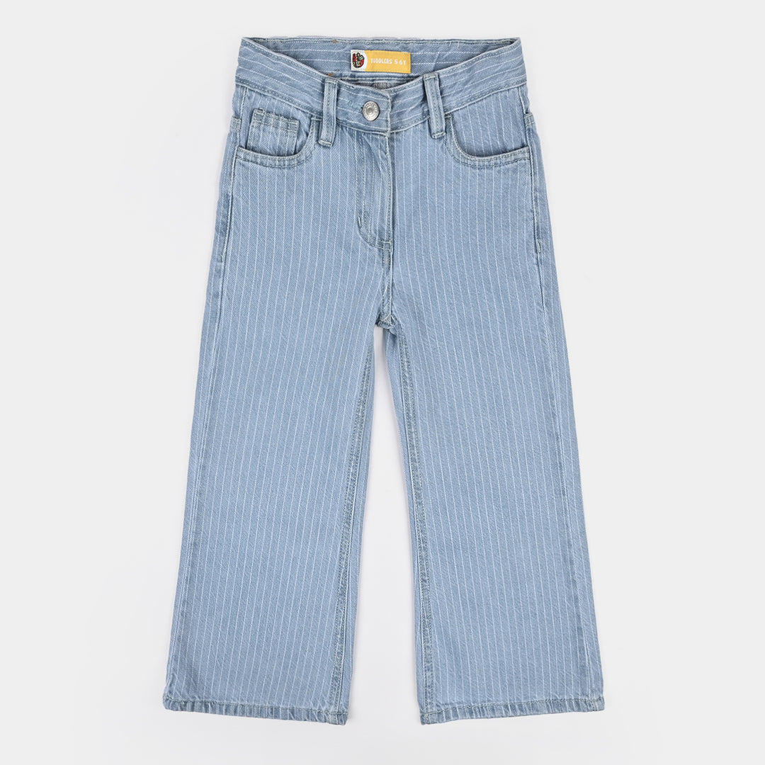 Girls Denim rigid Pant Stripes-D.Blue