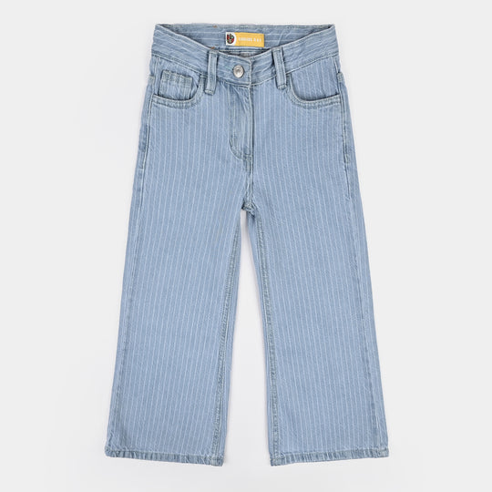 Girls Denim rigid Pant Stripes-D.Blue