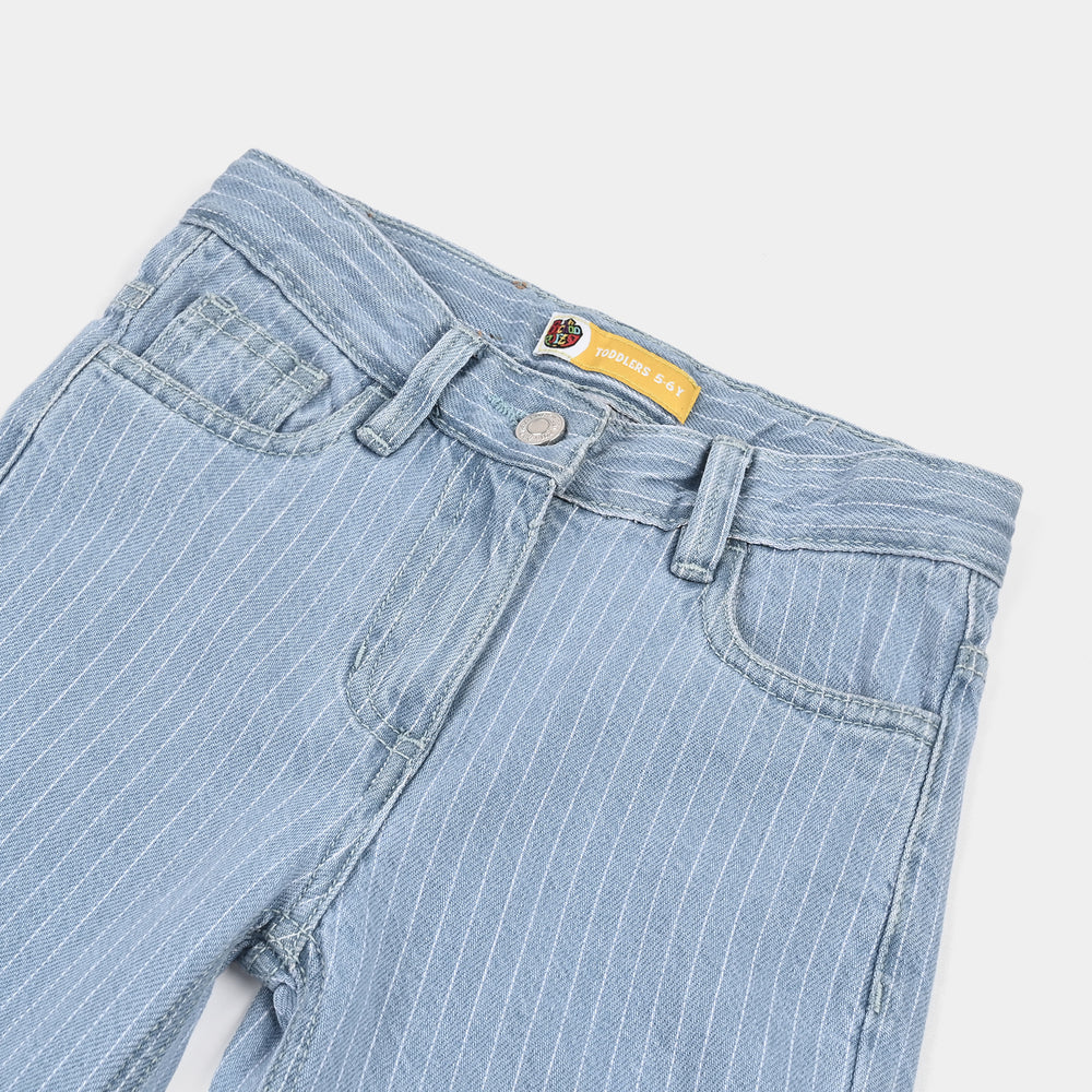 Girls Denim rigid Pant Stripes-D.Blue