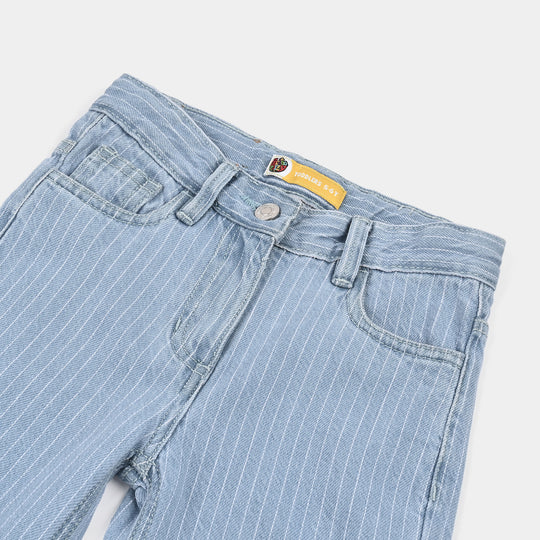 Girls Denim rigid Pant Stripes-D.Blue