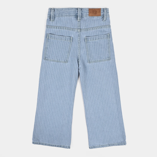 Girls Denim rigid Pant Stripes-D.Blue