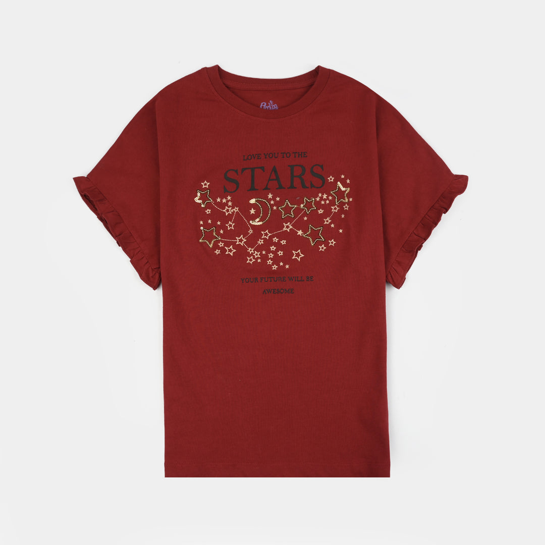 Girls Cotton Jersey T-Shirt Love Star-RED