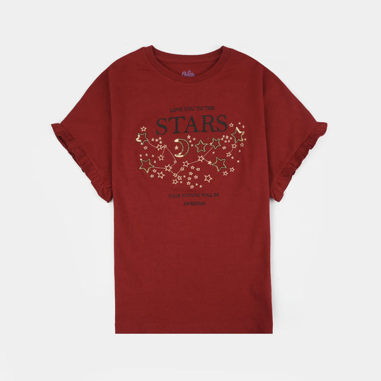 Girls Cotton Jersey T-Shirt Love Star-RED