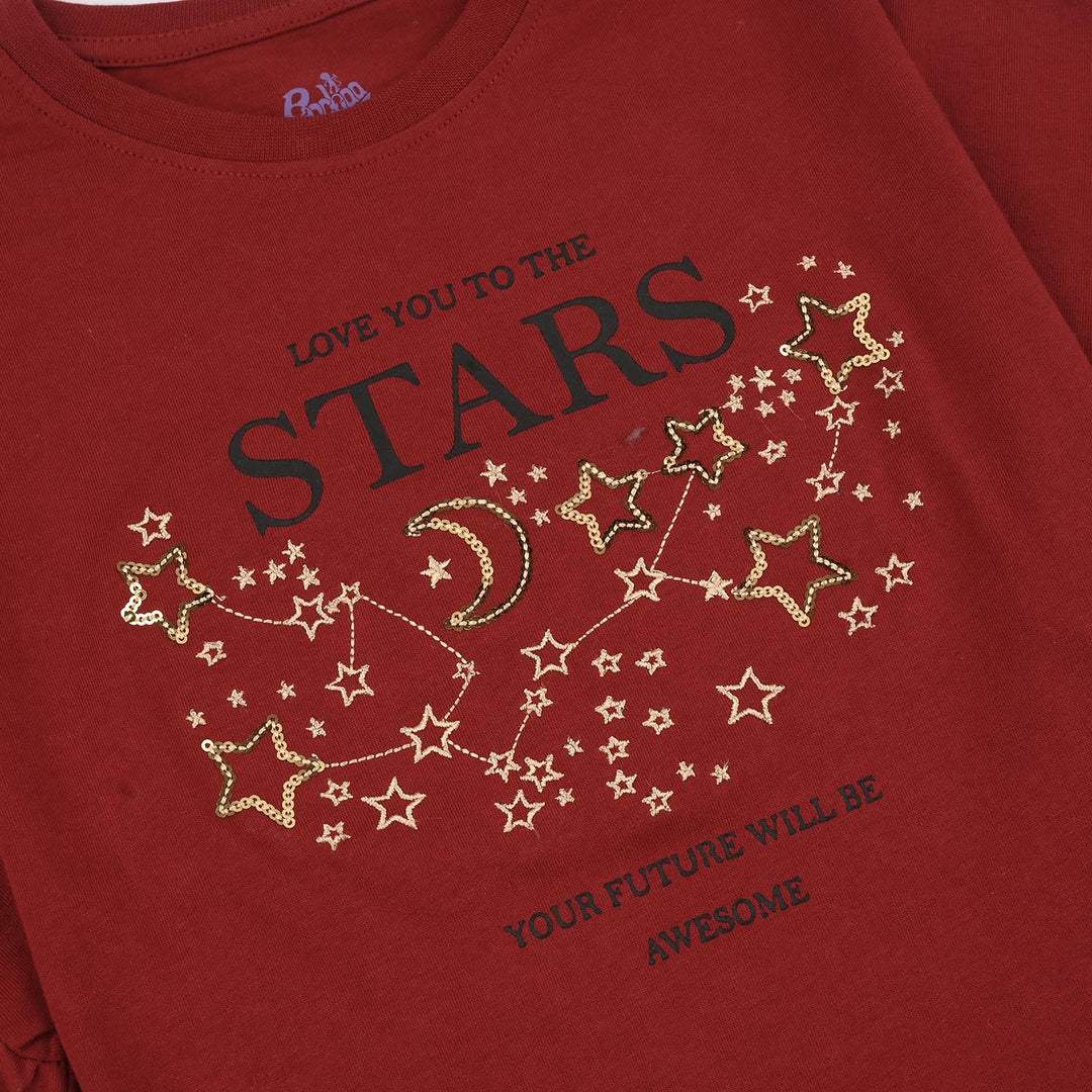 Girls Cotton Jersey T-Shirt Love Star-RED
