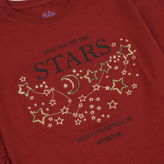 Girls Cotton Jersey T-Shirt Love Star-RED