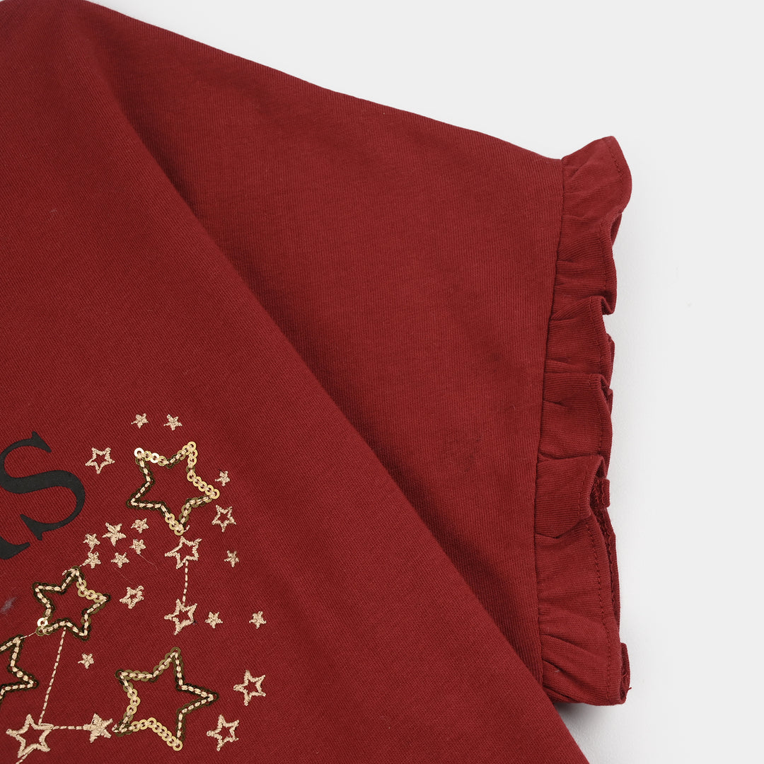 Girls Cotton Jersey T-Shirt Love Star-RED