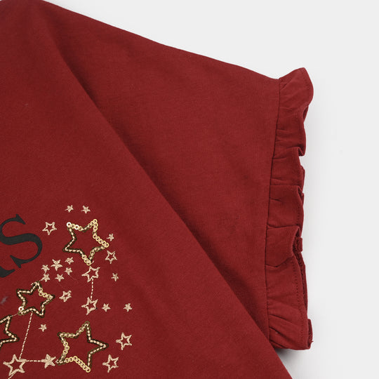 Girls Cotton Jersey T-Shirt Love Star-RED