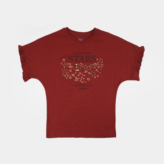 Girls Cotton Jersey T-Shirt Love Star-RED