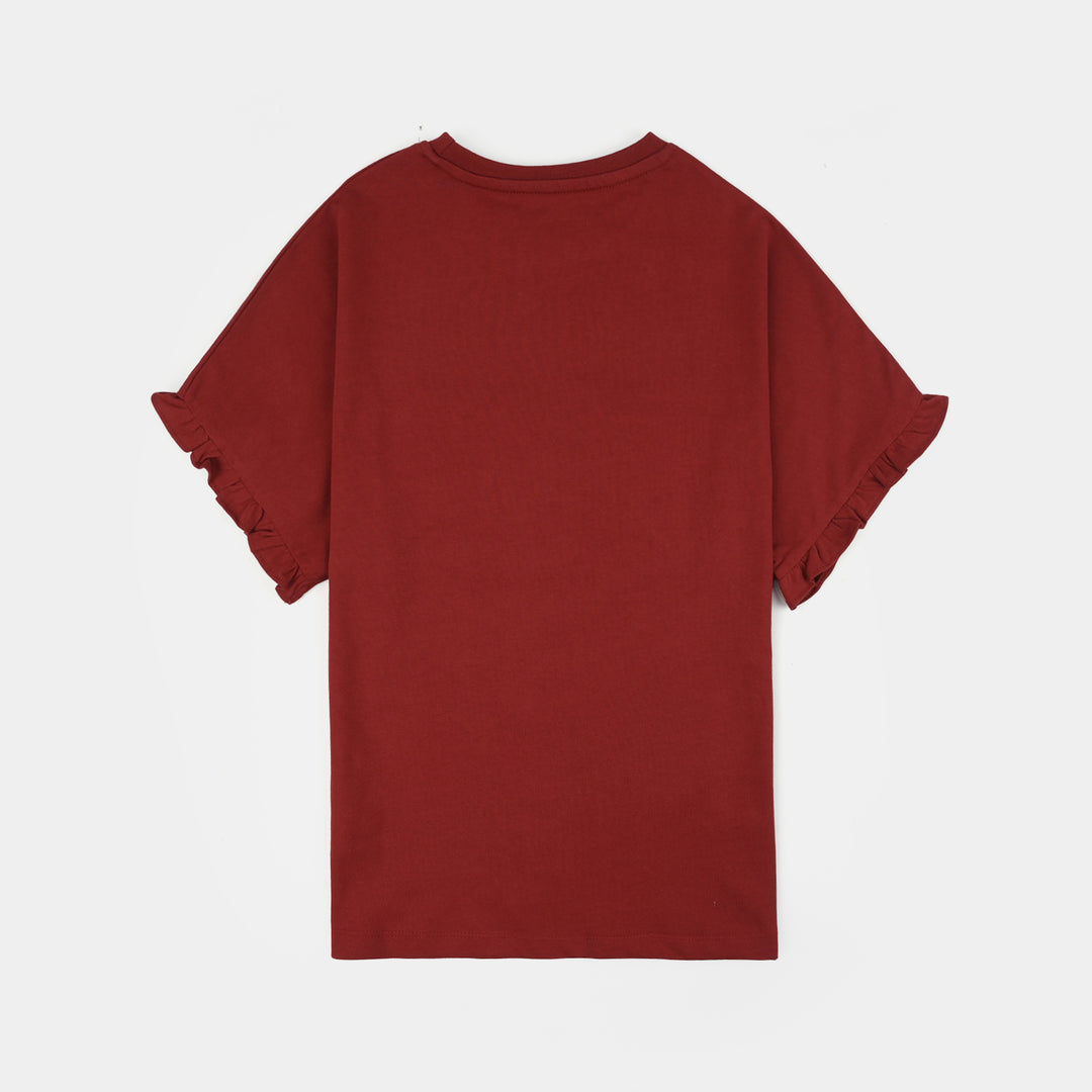 Girls Cotton Jersey T-Shirt Love Star-RED