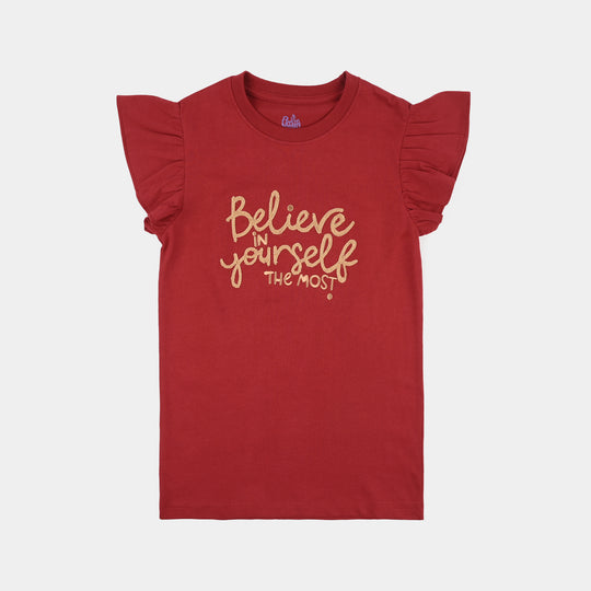 Teens Girls Cotton Jersey T-Shirt Believe in yourself-RED