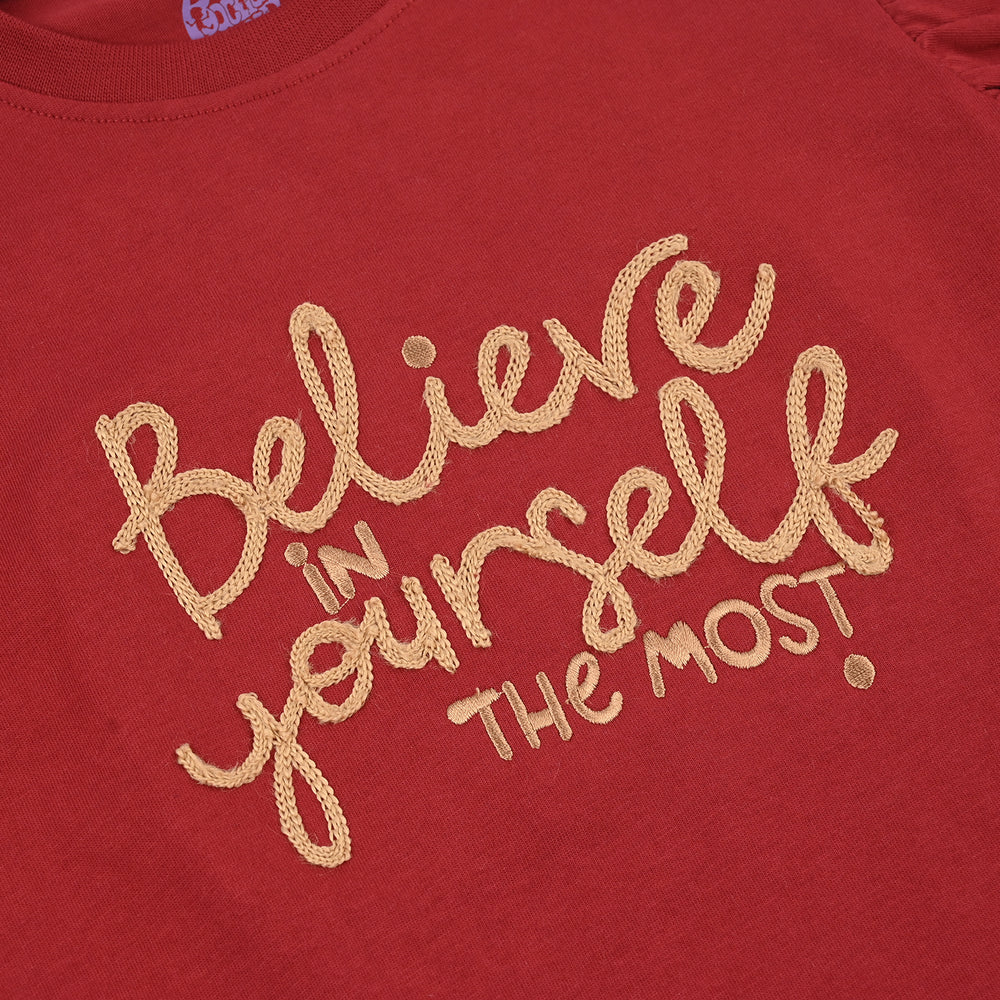 Girls Cotton Jersey T-Shirt Believe in yourself-RED