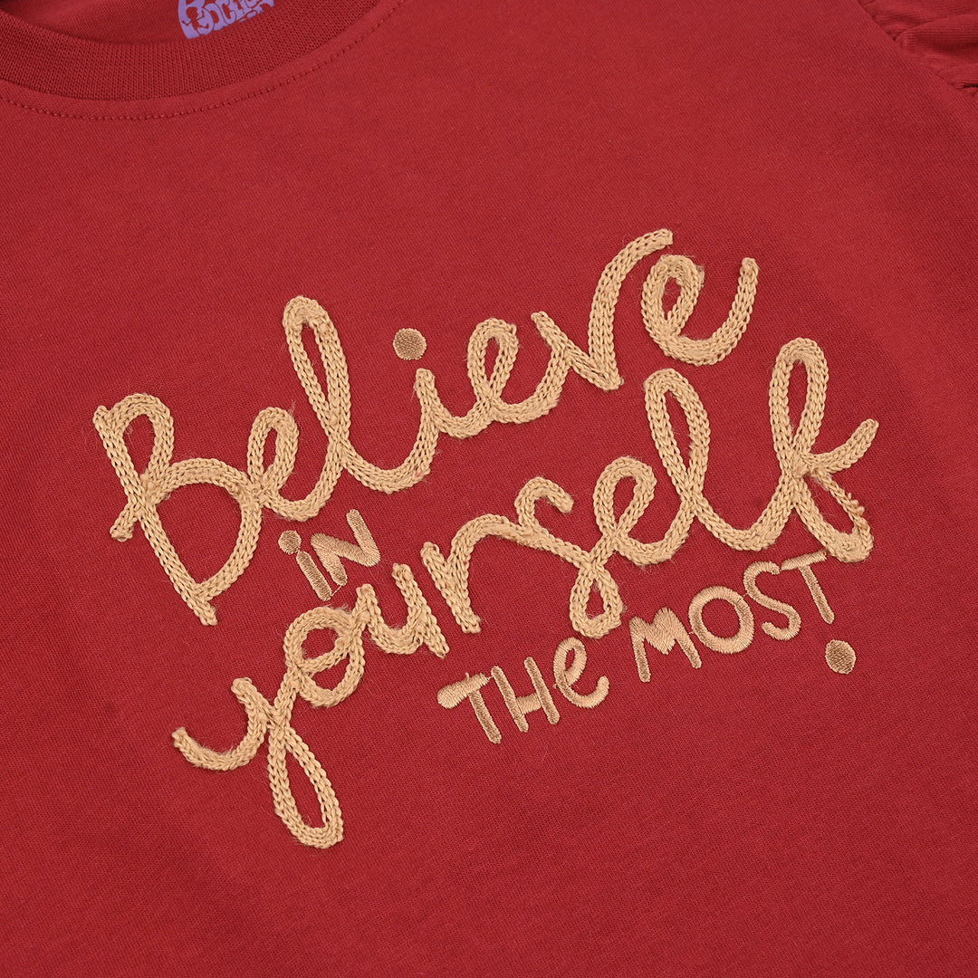 Girls Cotton Jersey T-Shirt Believe in yourself-RED