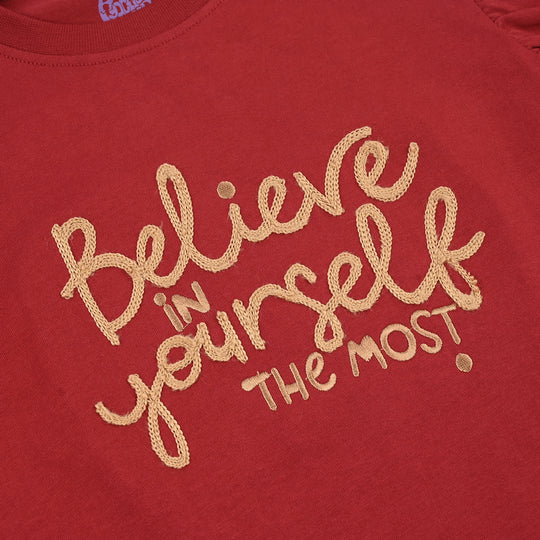 Teens Girls Cotton Jersey T-Shirt Believe in yourself-RED