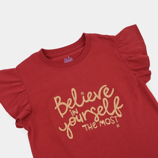 Girls Cotton Jersey T-Shirt Believe in yourself-RED