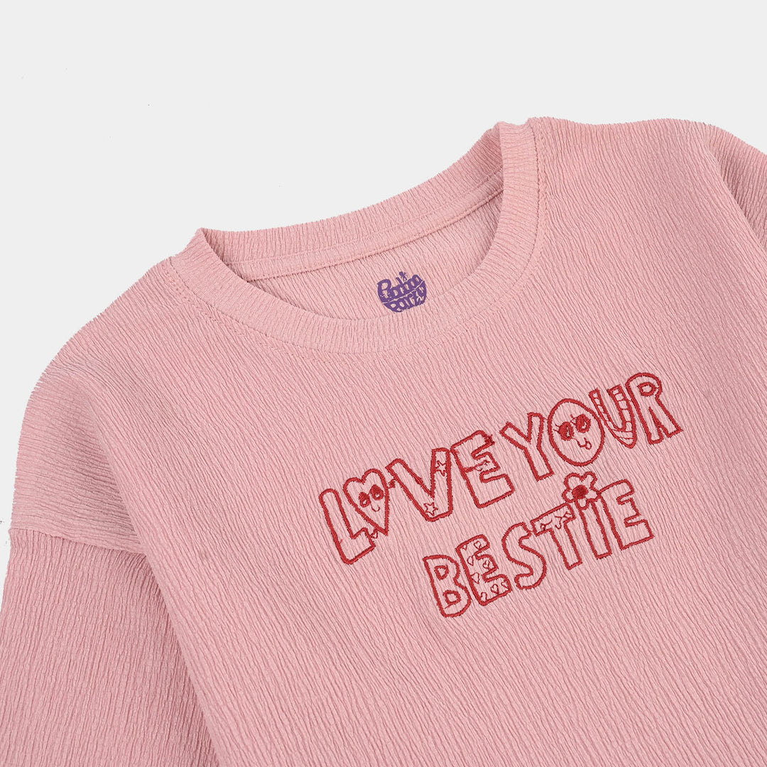 Girls Poly Crinkle T-Shirt H/S Bestie-PINK