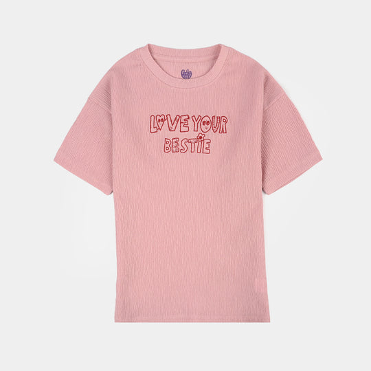 Girls Poly Crinkle T-Shirt H/S Bestie-PINK