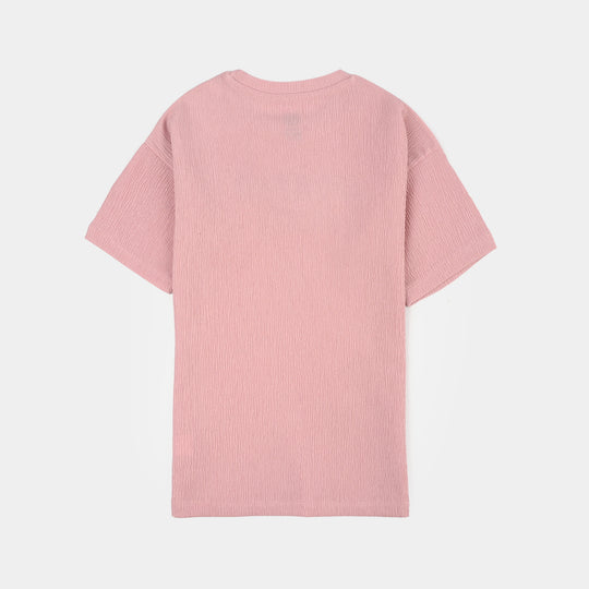 Girls Poly Crinkle T-Shirt H/S Bestie-PINK