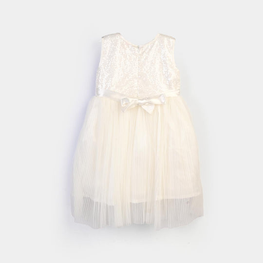 Girls Sequence Fancy Frock Angel-WHITE