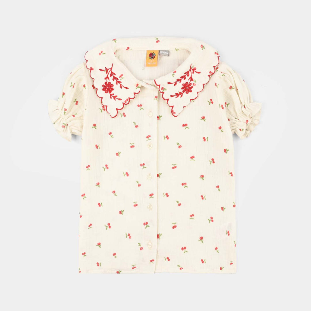 Girls Poly Crinkle Emb Top Pery-White