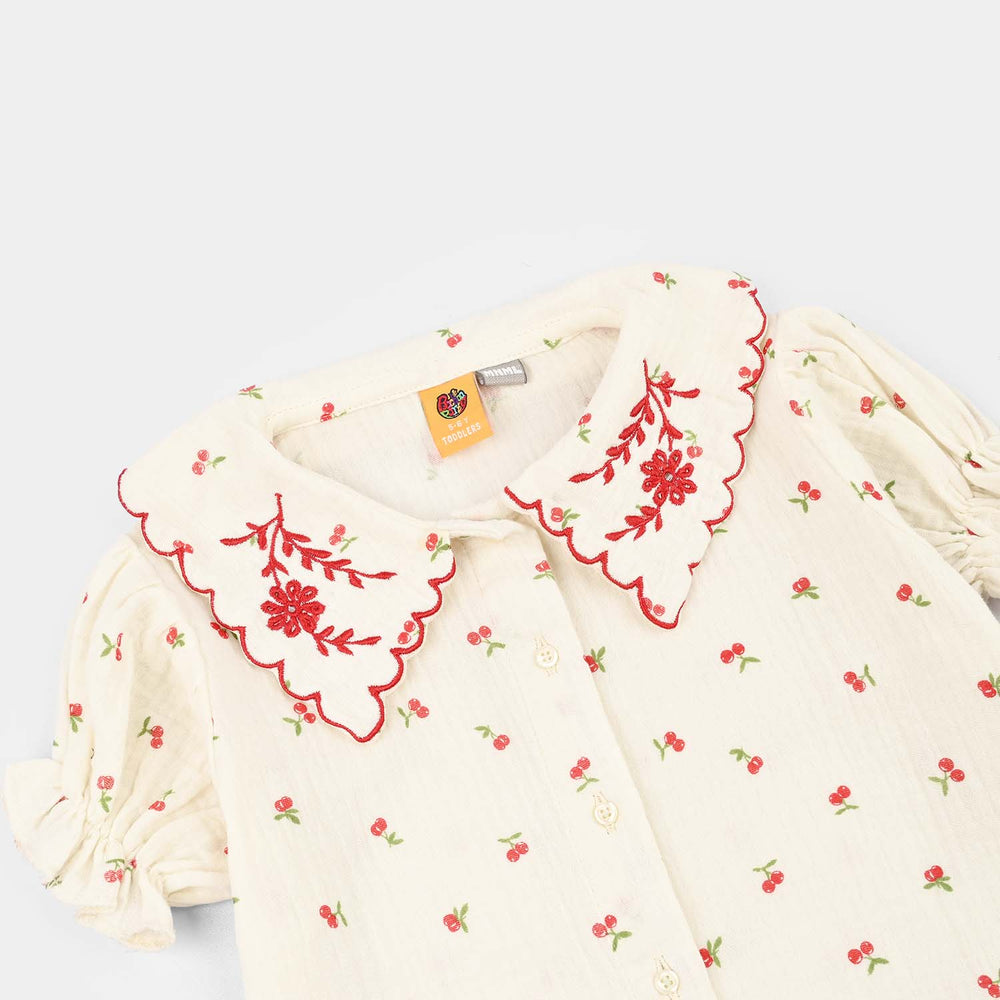 Girls Poly Crinkle Emb Top Pery-White