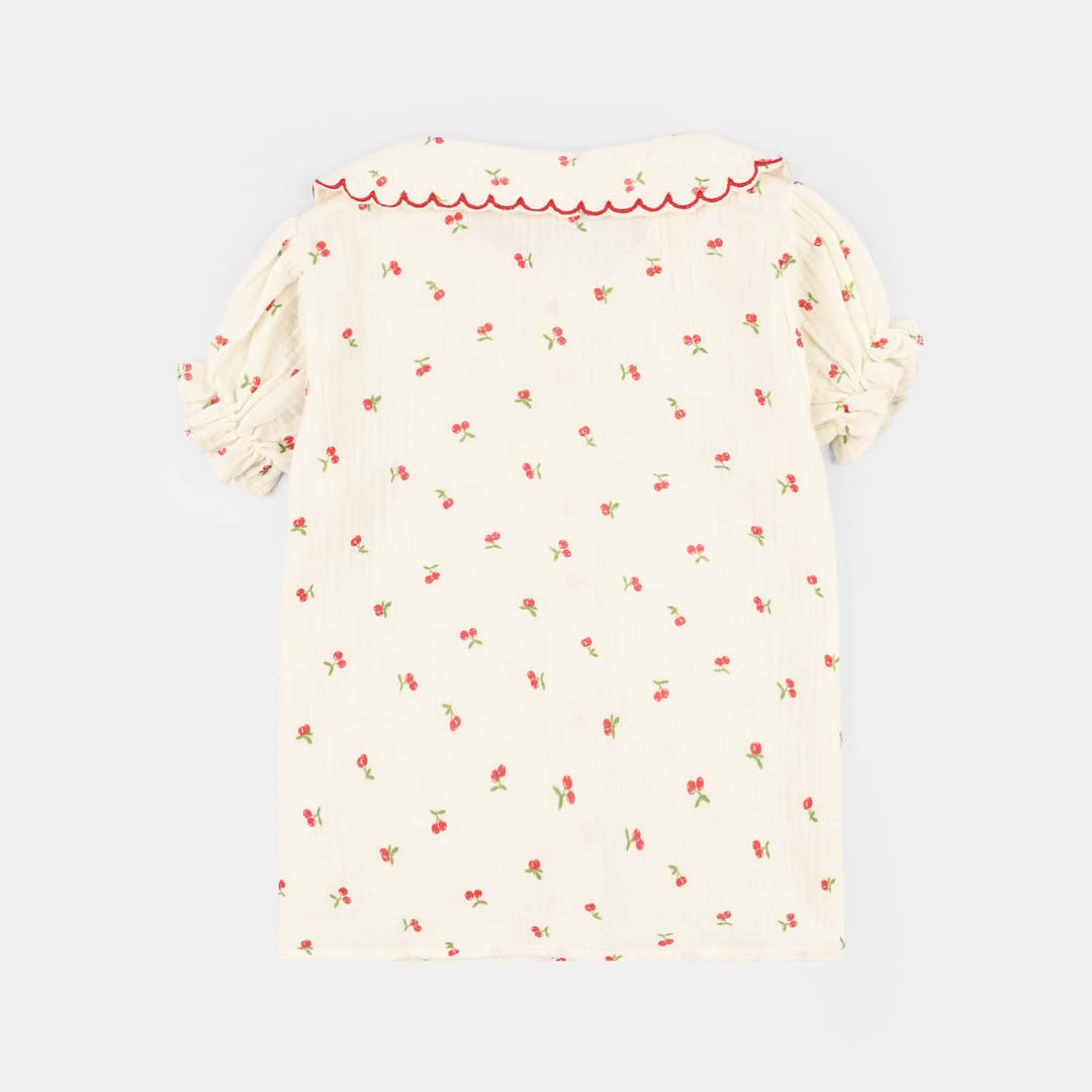 Girls Poly Crinkle Emb Top Pery-White
