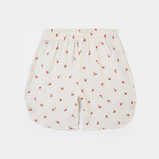 Girls Poly Crinkle Causal Short Pery-White
