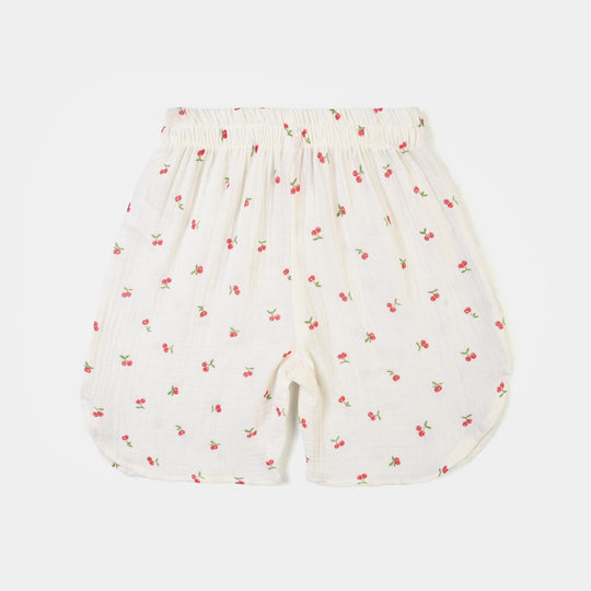 Girls Poly Crinkle Causal Short Pery-White