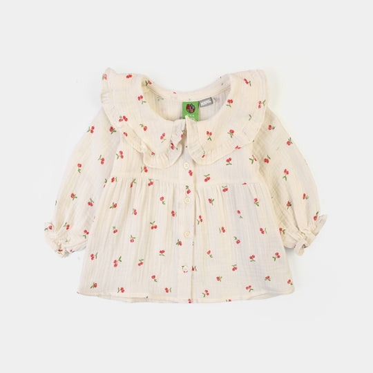 Infant Girls Poly Crinkle Causal Top Cherry