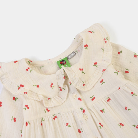 Infant Girls Poly Crinkle Causal Top Cherry
