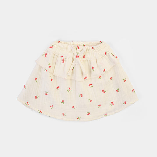 Infant Girls Poly Crinkle Causal Skirt Bow & Frill-White