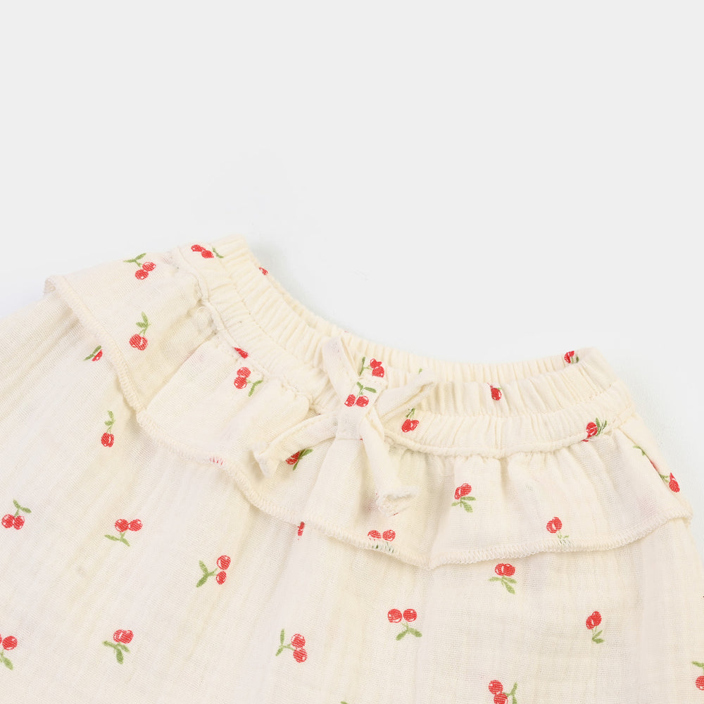 Infant Girls Poly Crinkle Causal Skirt Bow & Frill-White