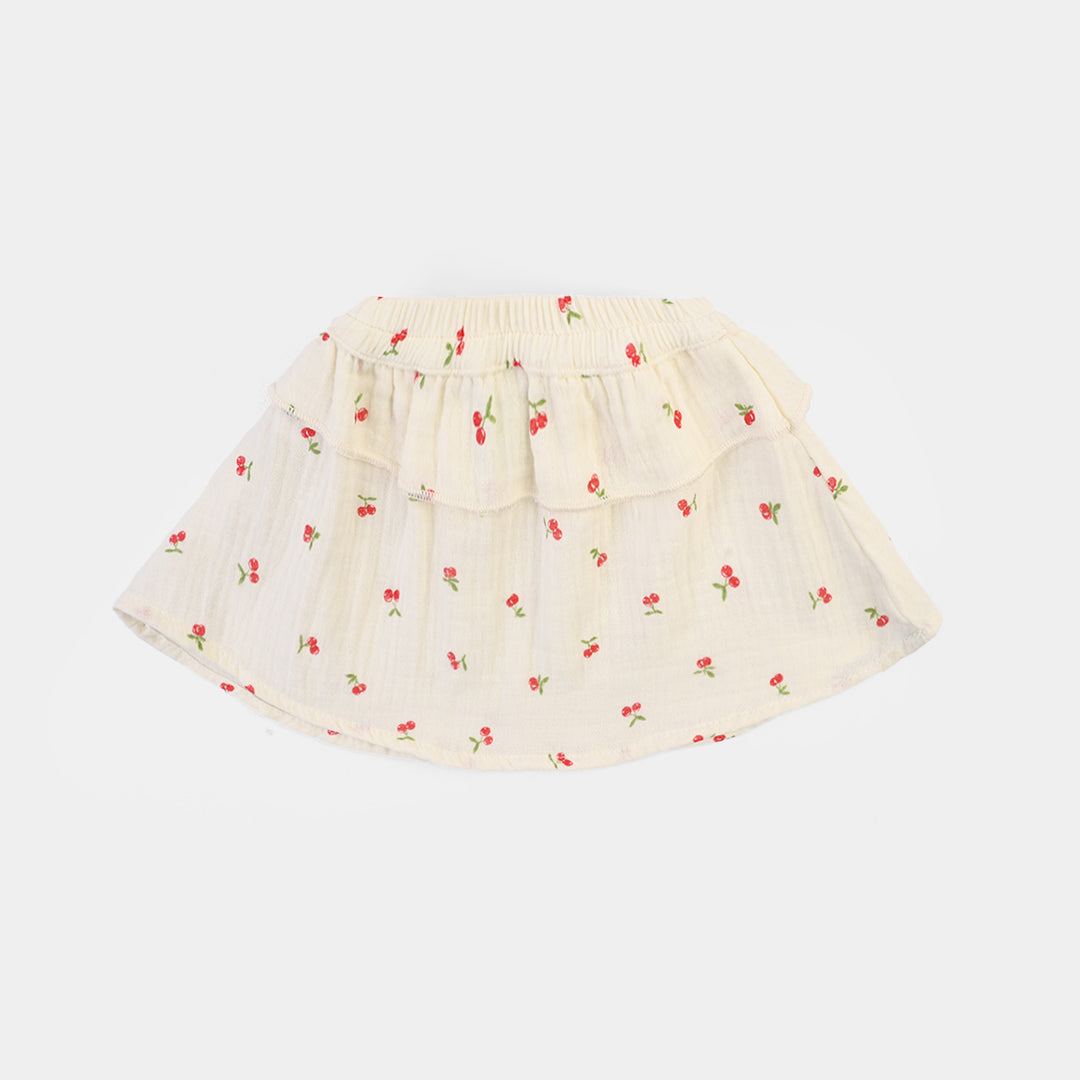 Infant Girls Poly Crinkle Causal Skirt Bow & Frill-White