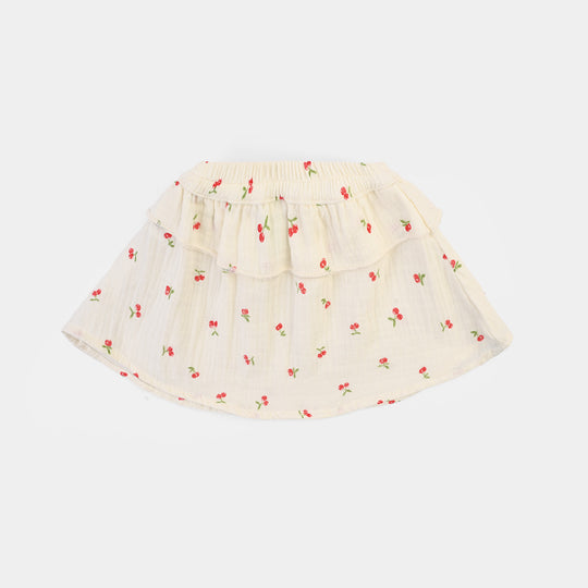 Infant Girls Poly Crinkle Causal Skirt Bow & Frill-White