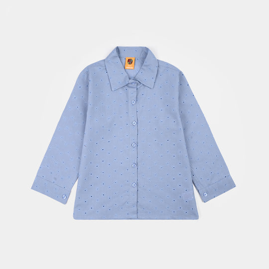 Girls Chicken Kari Emb Top Funky-Blue