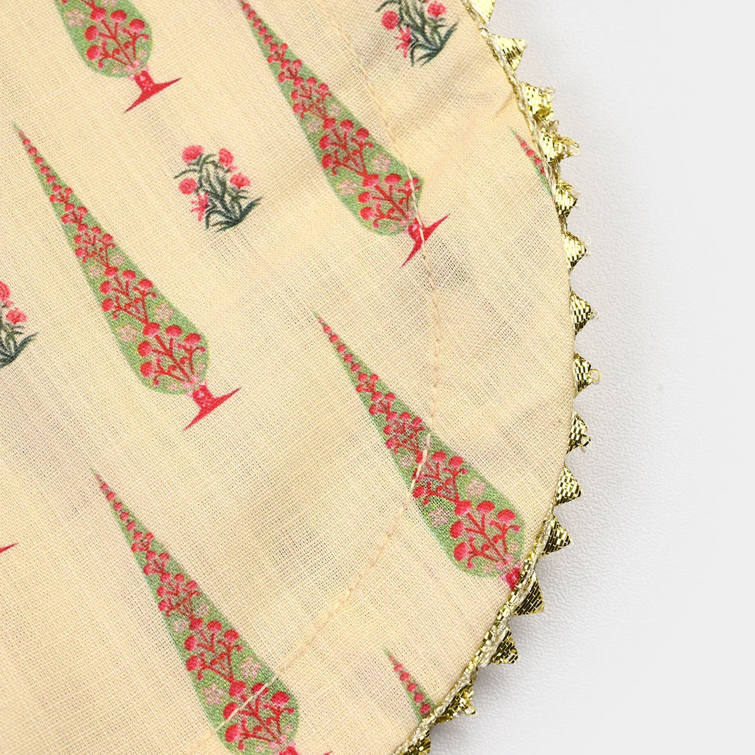 Girls Cotton Printed 2 Pcs Ehtenic-Cream