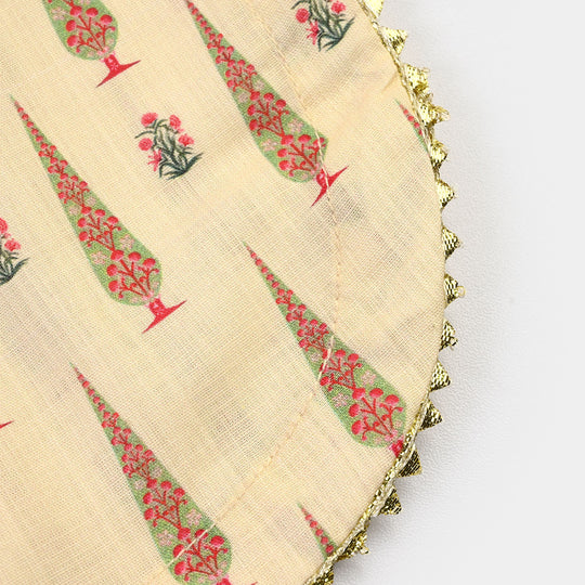 Girls Cotton Printed 2 Pcs Ehtenic-Cream