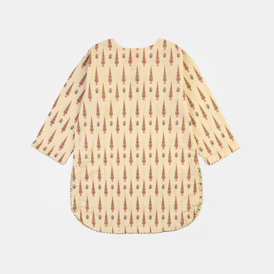 Girls Cotton Printed 2 Pcs Ehtenic-Cream