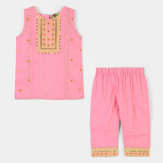 Infant Girls Poly Cotton 2Pcs Roshni-PINK