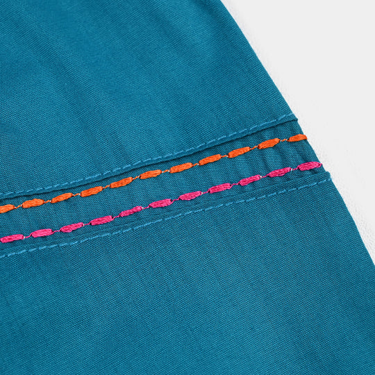 Girls Cotton Poplin Emb Top Teal